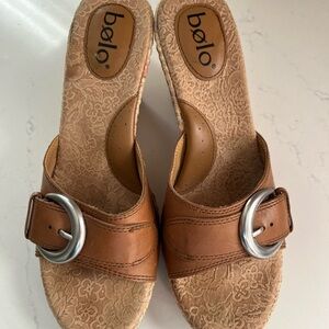 Brown Artisan  Wedge Sandals  with Silver Buckle -embellished Soles.